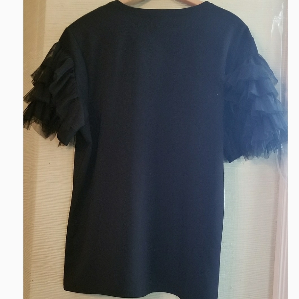 Black Ruffle Sleeve Top